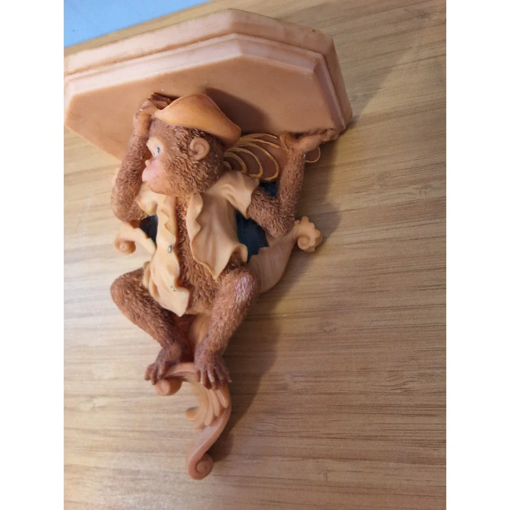 Vintage Monkey Wall Sconce Shelves Pair Safari Chinoiserie Decor Corbels 7in